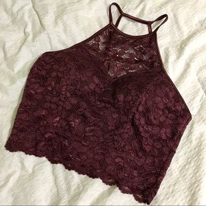 Wine Lace Crop Top